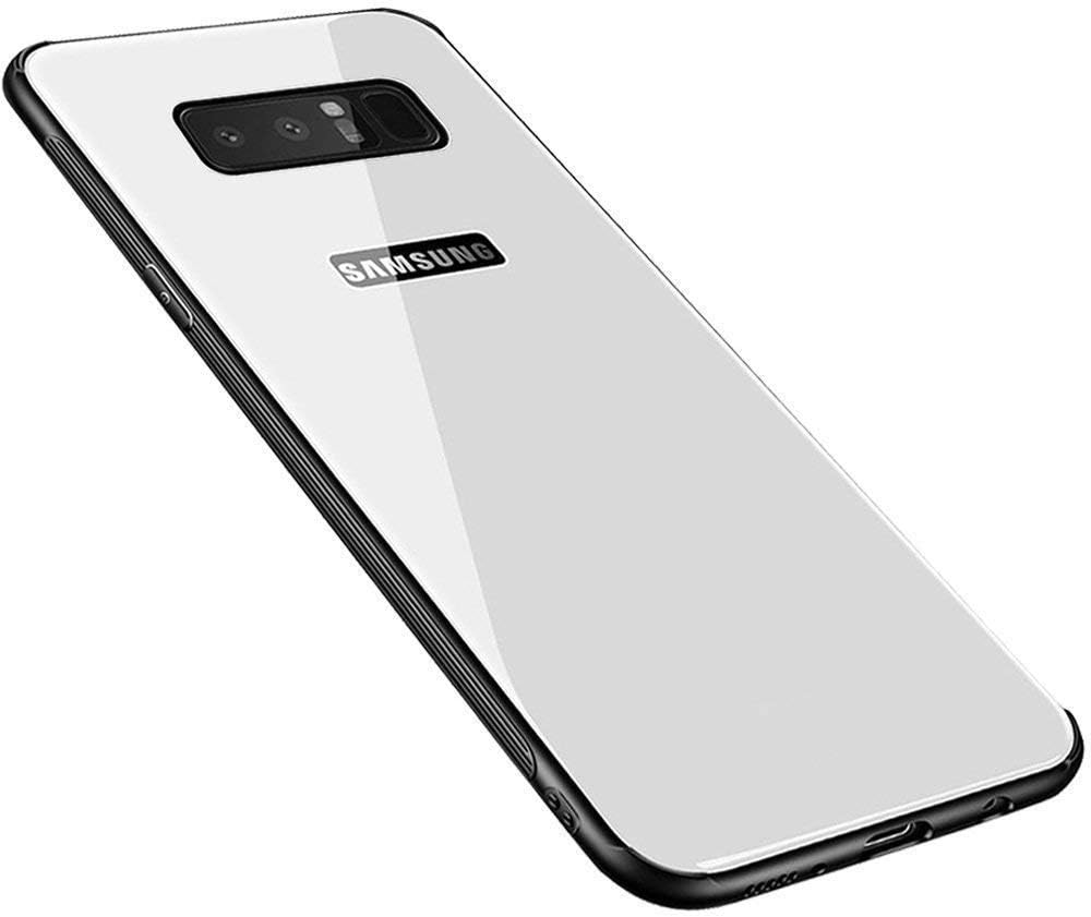 Jotech® Luxurious Toughened Glass Back Case with TPU Bumper Case Cover for Samsung Galaxy Note 8 (White)