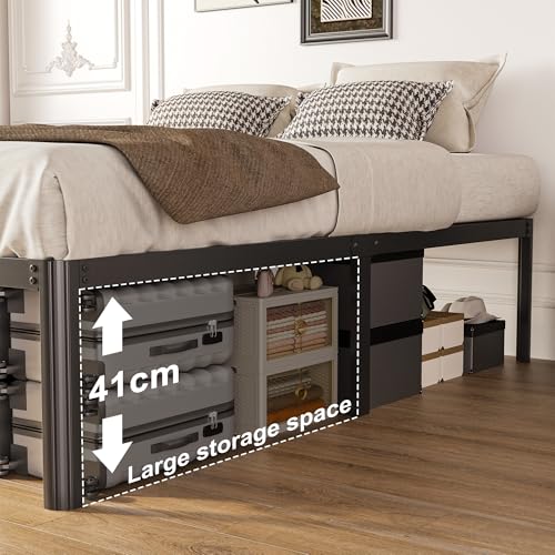 Yicensen Base Cama King Size de 46 cm de Altura, Metal Base King Size con Patas Redondeadas de Esquina, Plataforma Resistente Cama Muy Resistente Fácil Montaje, Sin Ruido, No Necesita Somier, Negro