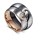 ROWAG 6MM Men Heart Shape Titanium Stainless Steel Couple Wedding Rings for Him and Her Women Cubic Zirconia CZ Inlaid Promise Engagement Bands