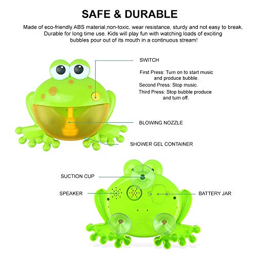 Eutuxia Musical Frog Bath Bubble Maker. Make Your Kids Enjoy Bath Time with Automatic Froggie Foam Blower. Great to use for Bath & Shower with Music.