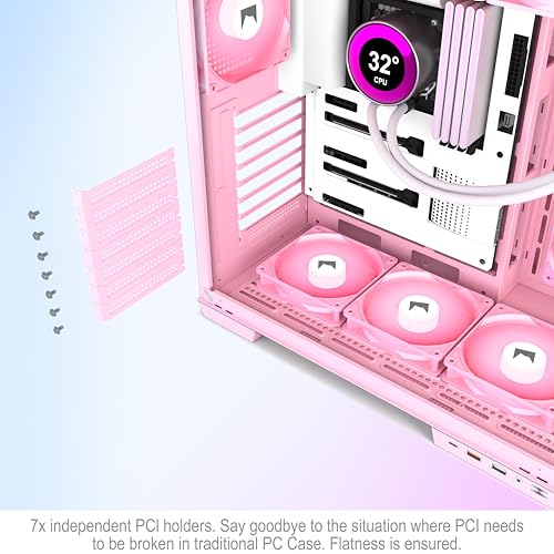 Hyxn H1 Atx Pc Case-Pre-Installed 7 Pwm Argb Fans, Dual Chamber Mid-Tower Gaming Pc Case, With Type-C, Simultaneous Installation Of 2X 360Mm Radiators, Black (Pink, H1) - View 12