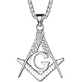 FaithHeart Masonic Necklace for Men, Freemason Compass Symbol 18K Gold Plated/Stainless Steel Free and Accepted Masons Pendant Jewelry with Gift Box