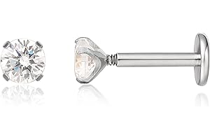 Limerencia 2Pcs 18g Titanium Internally Threaded Tragus Piercing Jewelry Nose Studs Flat Back Earrings Labret, Lip, Helix, Cartilage, Conch, Medusa Piercing for Women Men Sensitive Ears