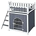 Tangkula Pet Dog House, Wooden Outdoor & Indoor Dog/Cat Puppy House Room with a View, Pet Room with Stairs, Raised Roof and Balcony Bed, Wooden Dog House (L)