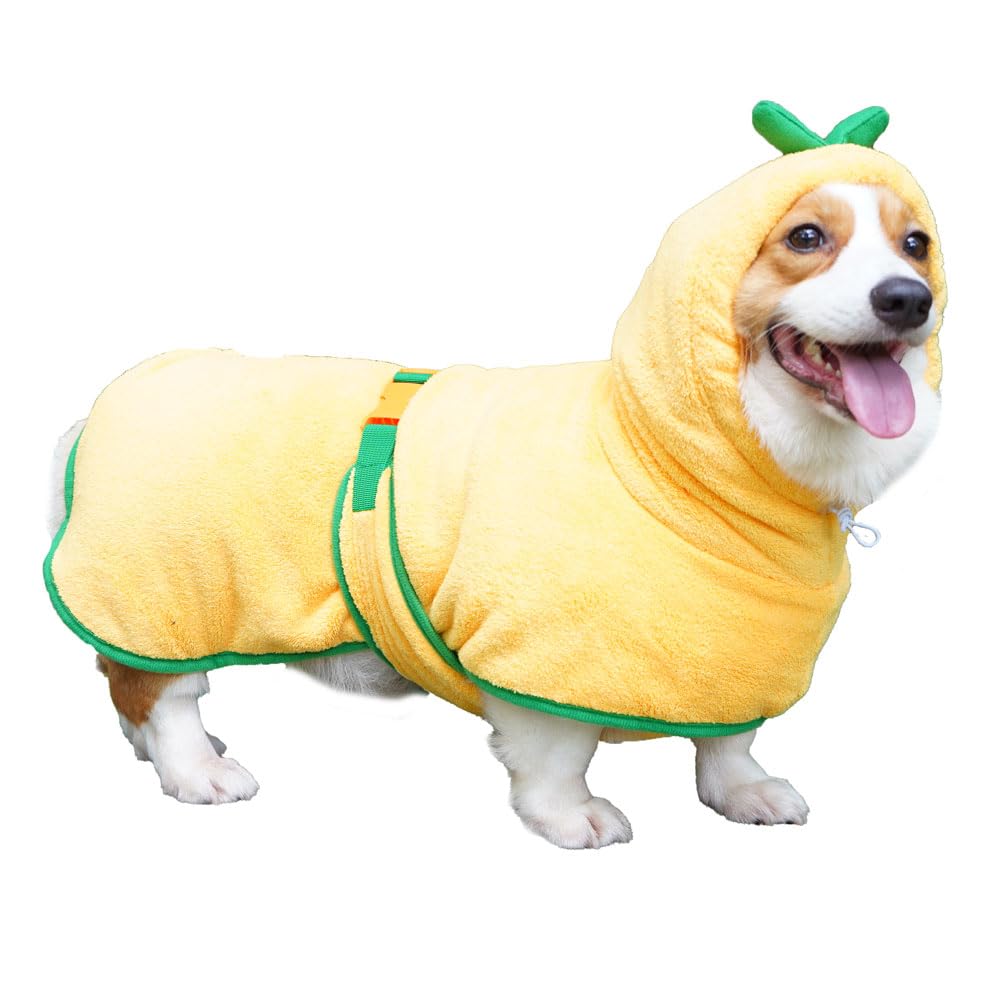 BT Bear Dog Bathrobe,Super Absorbent Quick Drying Microfiber Coat Hooded Bath Towel for Puppy Small Dogs Medium Large Dog Cat (S, Pumpkin)
