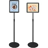 HUAZI Sign Stand Holder 8.5×11-Inch Adjustable Floor Standing with Heavy Duty Base, Both Vertical & Horizontal View Displayed,Snap-Open Frame with Round Safety Corner for Indoor Outdoor,Black, 1PACK