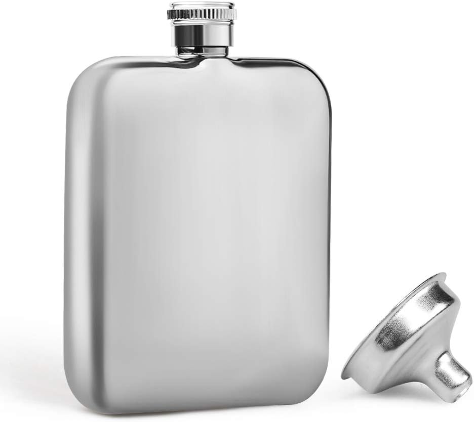 KWANITHINK Flasks for Liquor for Men, Stainless Steel Hip Flask with Funnel, Whiskey Flask 6 oz, Ideal Thanksgiving Christmas Gift for Dad Boyfriend