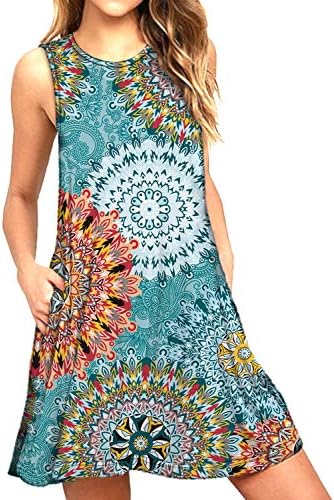 JTNFairy Women's Casual Floral Printed T-Shirt Dress Sleeveless Swing Loose with Pockets