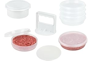 Mission Gallery Hamburger Press Patty Maker - 4 in1, Burger Mold, Patty Press, 4 Storage Containers, 100 Round Papers - Hamburger Patty Maker Tool for BBQ - Burger Shaper for Meat, Veggie Patties