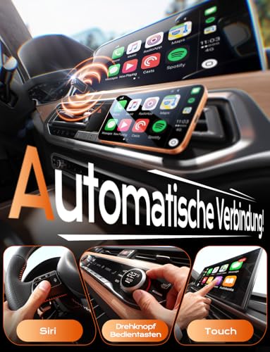 For Apple Carplay Wireless Adapter, 3X Connection, Mini No Latency Wireless Carplay Adapter, Plug & Play for Apple Car Play Wireless Dongle, USB A/C, for Dashboard Installation Systems (Black)