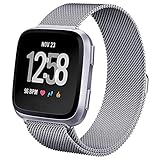 hooroor Fitbit Versa Bands for Women Men, Milanese Loop Stainless Steel Metal Replacement Bracelet Strap with Unique Magnet Lock Accessories Wristbands for Fitbit Versa Watch (Tarnish, Large)