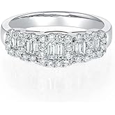 ENDLESSNESS & ETERNITY Five Stone Emerald Cut CZ Cubic Zirconia Engagement Ring 14K White Gold Plated Wedding Stackable Anniversary Ring