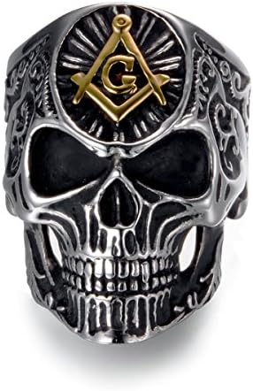TianyiMen's Masonic Skull Rings Vintage Freemason Stainless Steel Heavy Metal Rock Punk Biker Bands Size 11