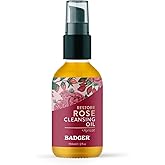 Badger Rose Face Cleansing Oil, Organic Facial Cleanser & Makeup Remover, Non-Greasy Moisturizing Skin Balancing Gentle Face Cleanser w/Pure Rose Oil, 2 fl oz Glass Bottle