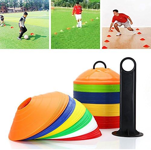 ZLYL Disc Cone Set of 50 Flexible Multi Color (Red, Blue, Yellow, Green, Orange) Cones, With Plastic Carrier To Take It With You Everywhere – Perfect For Soccer, Football &amp; Any Ball Game To Mark