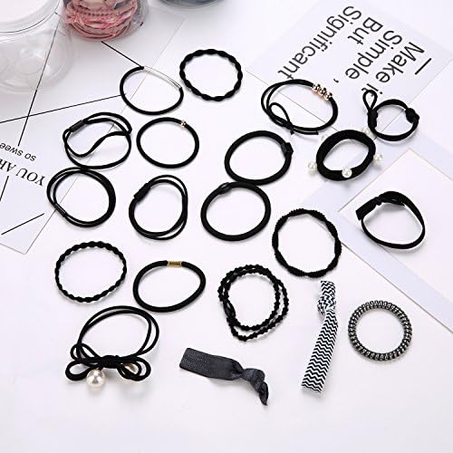 Corclo 20pcs different styles Women's Girl's Fashion Hair Band Ponytail Holder Elastic Ties Braided Hair Ropes (black 20pcs)