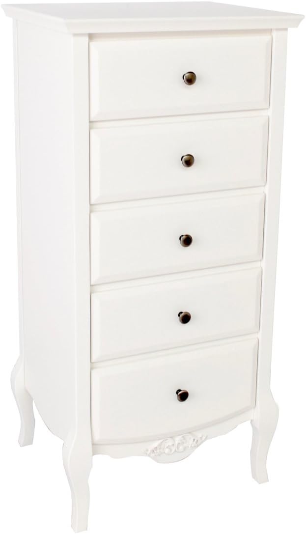 Schreiber Alysa 5 Drawer Tallboy Chest Of Drawers Narrow White