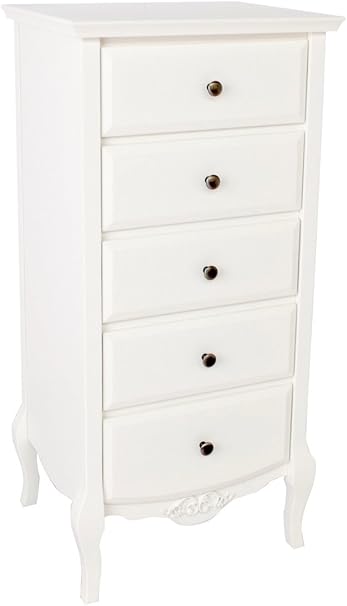 Schreiber Alysa 5 Drawer Tallboy Chest Of Drawers Narrow White