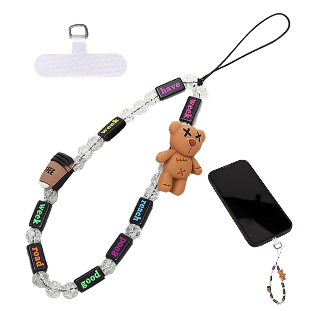 FuashceR Phone Charm with 1 PCS Tether Tabs Cute Phone Chain Anti Lost Beaded Phone Bracelet Strap for Women Men Mobile Phone Wallet Keychain Camera Earphone