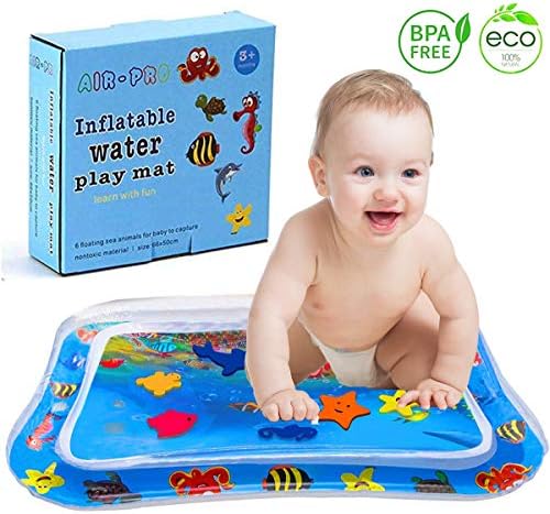 LXS Baby Water Play Mat Tummy Time Inflatable Mat for 3/6/9 Month Infants & Toddlers Sensory Toy Activity Center Early Development BPA Free 26"x20"(Sea World)