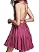 R.Vivimos Womens Summer Halter Deep V Neck Sexy Patchwork Mini Short Dresses Medium Fuchsia