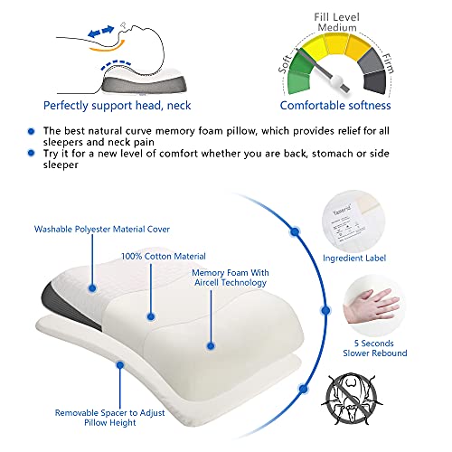Yamerid Cervical Memory Foam Pillow for Neck Pain, Adjustable Contour
