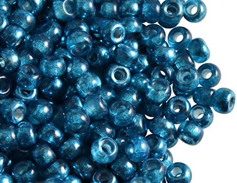 50pc Czech Glass Pressed Pony Beads 5.5mm, Large Hole, Semi-Apollo Blue