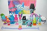 Dreamworks Trolls Movie Deluxe Figure Toy Set of 14 with 12 Figures, Ring, Troll Bracelet Featuring DJ Suki, Princess Poppy, Branch and Many More!
