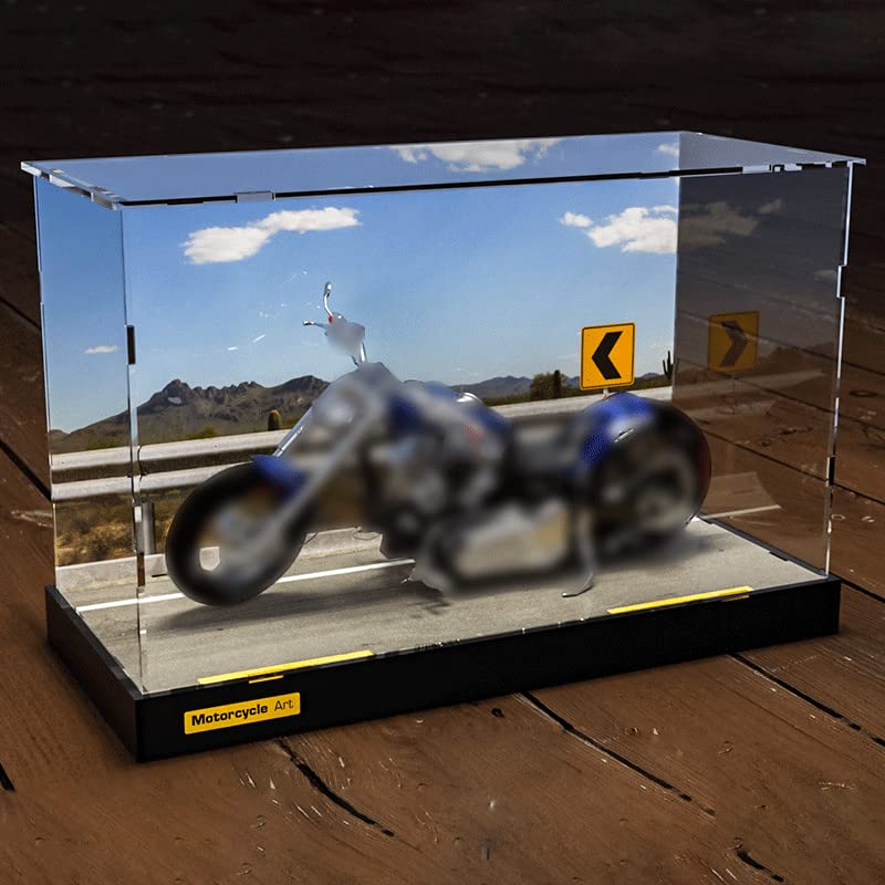 zalati Display Case Acrylic with Simulation Scenario Dustproof Showcase for Motorcycle Model Toy Collectibles Assemble