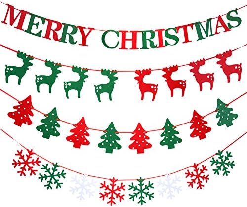Livder Merry Christmas Felt Banners Flags Hanging Garlands for Party Decoration Home Decor, 4 Sets