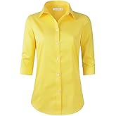 Beninos Women's 3/4 Sleeve Formal Work Wear White Button Down Shirt