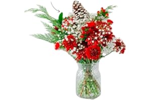 Callia Flowers - Christmas Centrepiece Fresh Flower Arrangement - Hand-Tied Fresh Cut with Vase, Fresh Flowers Delivery for H