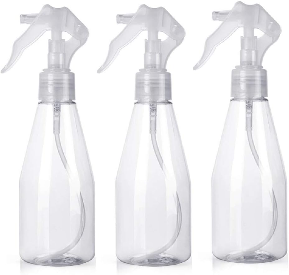 3Pack Empty Spray Bottle Clear PET Plastic 200ml Bottles Safe Non-Toxic Odorless Super fine Mist Trigger Sprayer Leak-proof Great for Cleaning Products Garden using Beauty Treatments