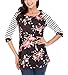 KISSOURBABY Women Casual Striped Floral Print Tops 3 4 Sleeve Round Neck Blouse Shirt(Color 1,US 12-14)