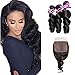 Perstar Loose Wave 3 Bundles With Closure Human Hair 8A Brazilian Virgin Hair Extensions With 4