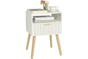 MaxSmeo White Nightstand, Mid Century Modern Nightstand, Small Bedside Table End Table for Bedroom with 2-Tier Storage, White