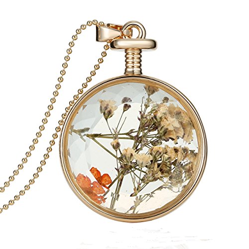 Gmai pressed flower round pendant glass necklace yellow…