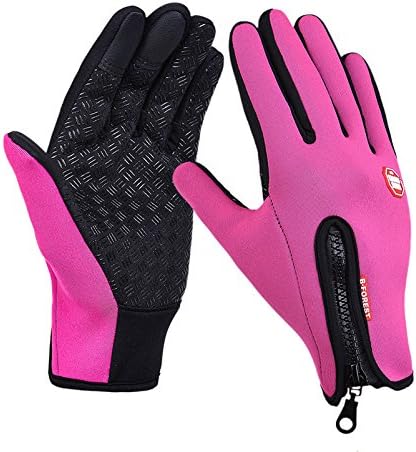 Cycling Gloves, HOMREE Waterproof Full Finger Touchscreen in Winter Outdoor Windproof Black Gel Bike Gloves Adjustable Size (Pink, S)