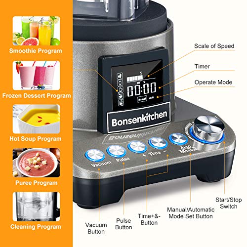 Bonsenkitchen High Speed Vacuum Blender, Multifunctional Food Processor