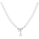 Valunia Pearl Strand Necklace, White | Black Shell Pearl | Big Large Beads Chunky Choker | Long Necklace Silver Clasp Jewelry for Women Men