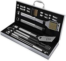 BBQ Grill Tools Set with 16 Barbecue Accessories - Stainless Steel Utensils with Aluminium Case - Complete Outdoor Grilling Kit
