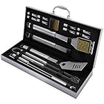 BBQ Grill Tools Set with 16 Barbecue Accessories - Stainless Steel Utensils with Aluminium Case - Complete Outdoor Grilling Kit for Dad