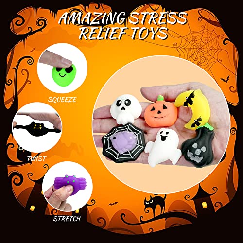 24 PCS Halloween Mochi Squishy Toys Squishies Halloween Toys for Kids Girls Boys Halloween Party Favors Halloween Treat Bags Gifts