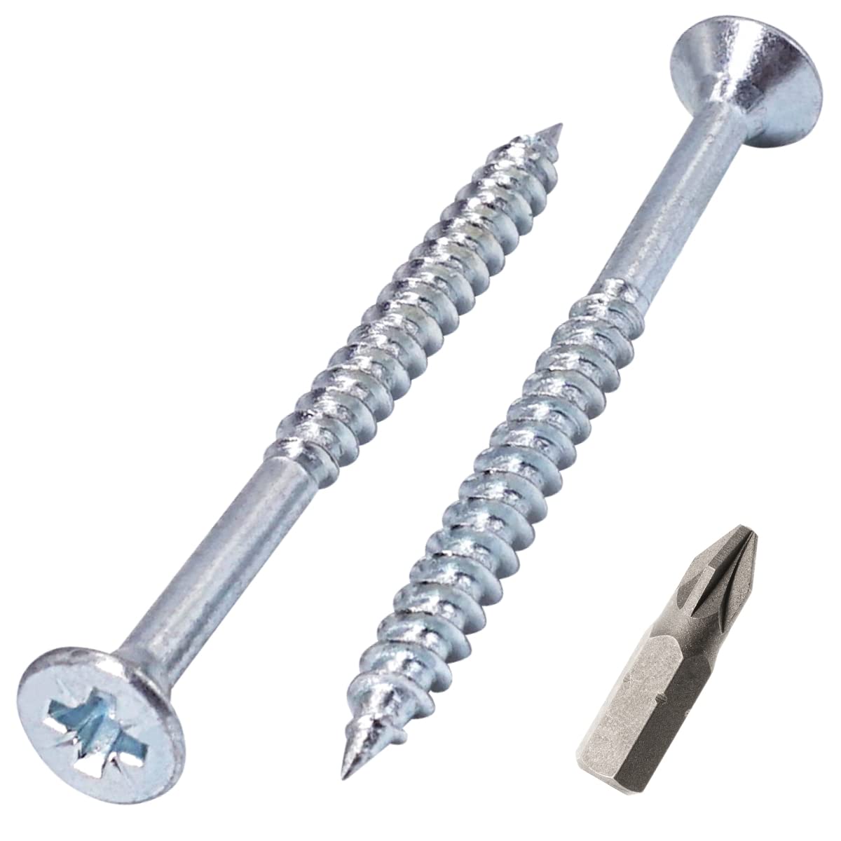 SKIR'CO (50 pcs) Zinc Plated Steel 4.0 x 50 mm Silver Wood Screws, Chipboard Screws, Partially Threaded, Pozidriv Countersunk Head