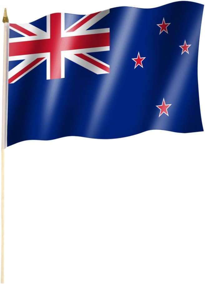 New Zealand Flag with Flag Pole Flag 12 x 18 cm with Approx. 60 cm Bar/Pole