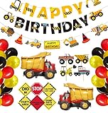 Ultimate Construction Party Supplies, 68 Pack Dump Truck Theme Birthday Decoration Kit for Boys, with Cake Toppers, Happy Birthday Banner, Garland, Balloons, Signs, Decors - PartyBuzz