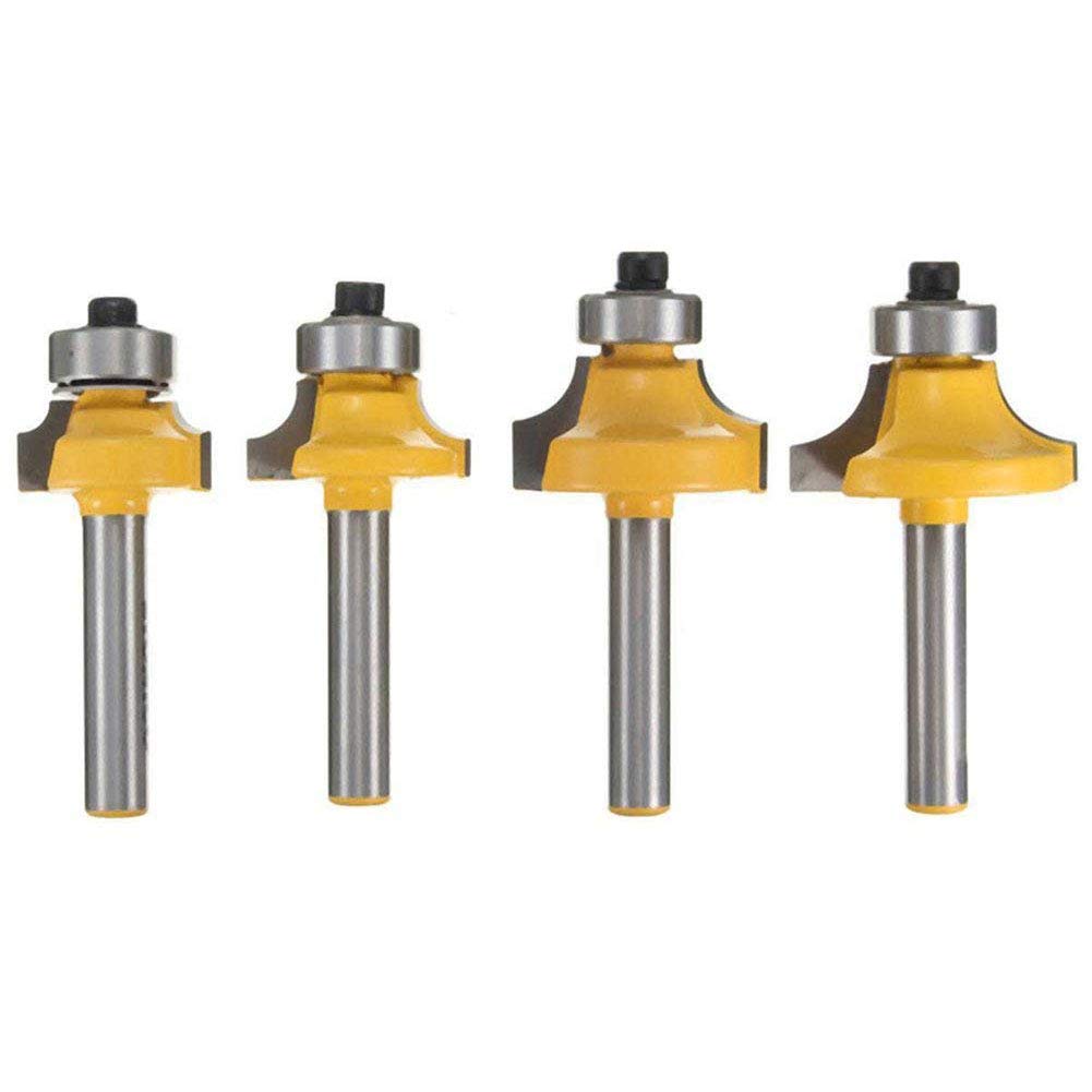 Gasea 4pcs Round Over Router Bit Set, 1/4" Shank Corner Rounding Edge-Forming Edging Tools, 5/16" 3/16" 1/4" 1/8" Radius Carbide Milling Cutters for Woodworking