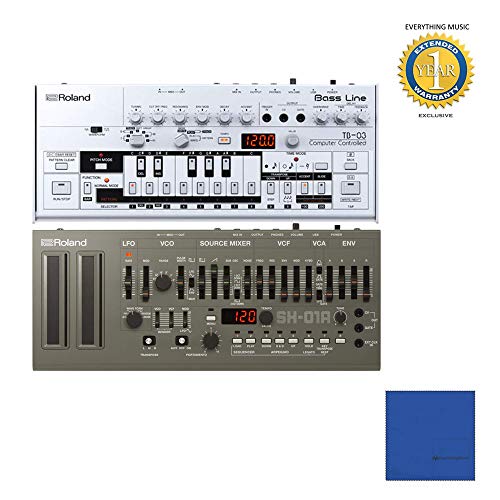 Roland TB-03 Bassline Synth with Roland SH-01a Synth Module with Microfiber and 1 Year Everything Music Extended Warranty