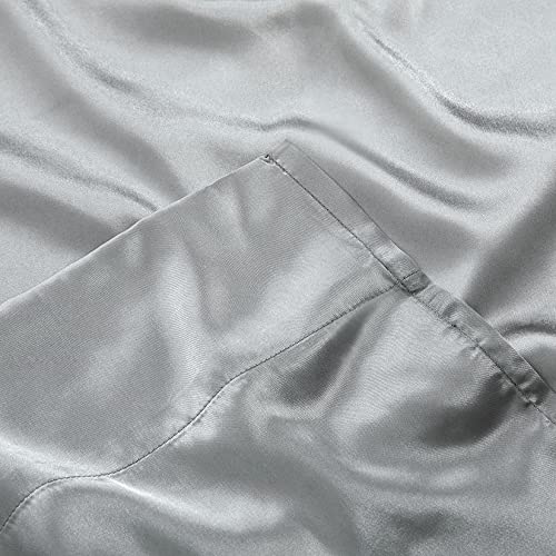 Satin Flat Sheet Only, Queen Flat Sheet, 1 Piece Silver Gray Top