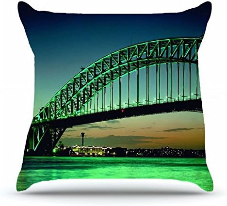 Hubery Throw Pillowcase 18 X 18 Inches 100% Cotton Pillowcases Decorative Cushion Covers with Hidden Zipper Decor - City city bridge large green background arc lights water night building on the hor